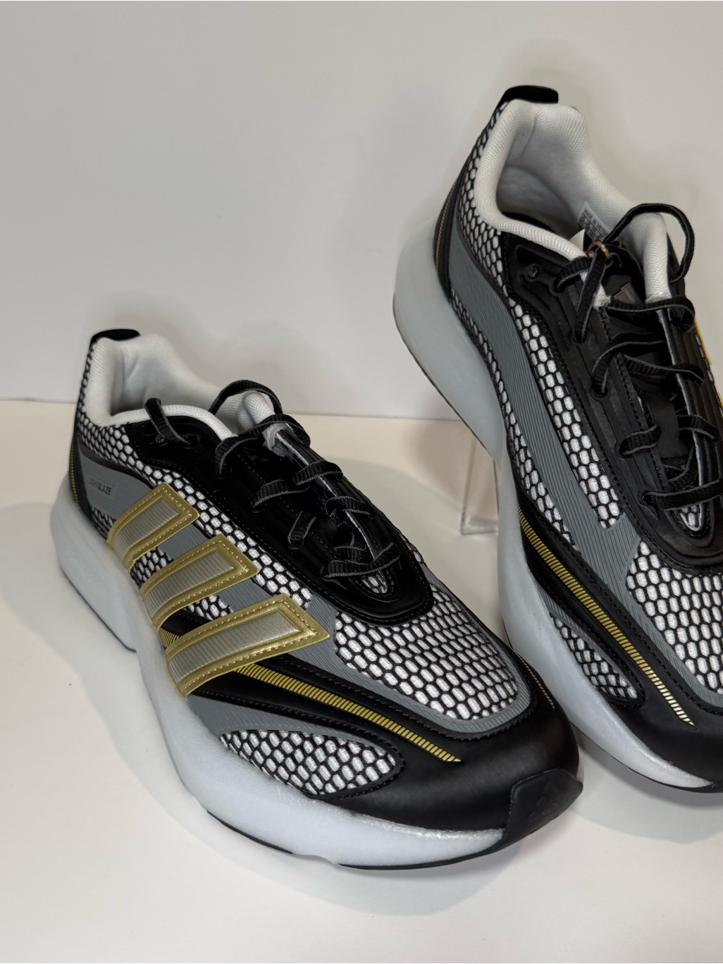 Adidas Black, White & Gold Mesh Running Sneakers